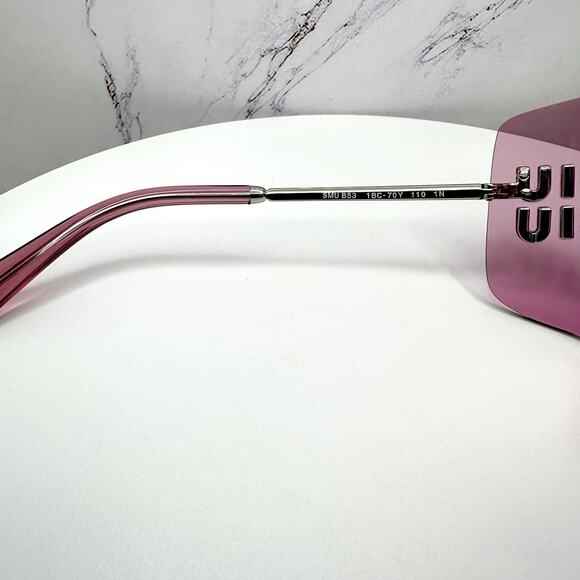 New MIU MIU Sunglasses Aube Silver Pink Mirror Rimless Wrap Authentic Womens main image 15